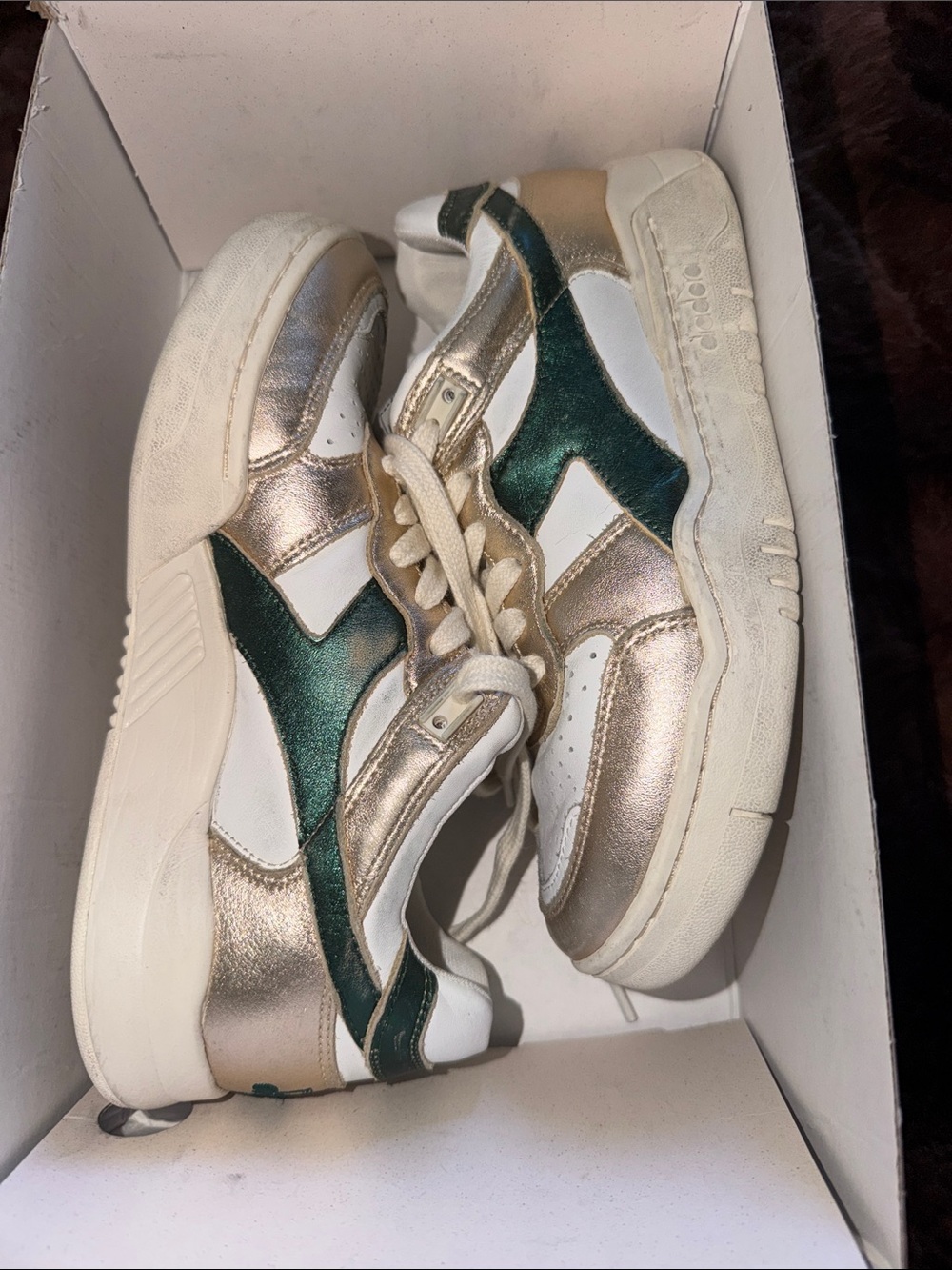 Retro Diadora Metallic Gold and Emerald Green Women's Sneakers